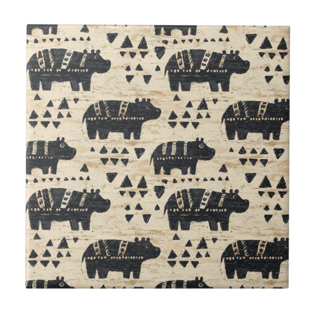 Tribal Hippo Safari Pattern Tile (Front)