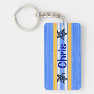 Tribal Honu Blue Stripes Keychain