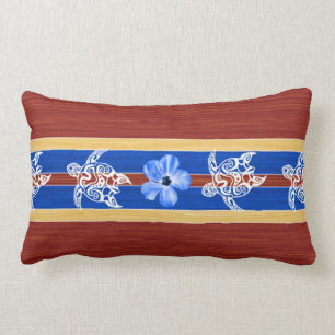 Tribal Honu Fake Wood Surfboard Lumbar Pillow
