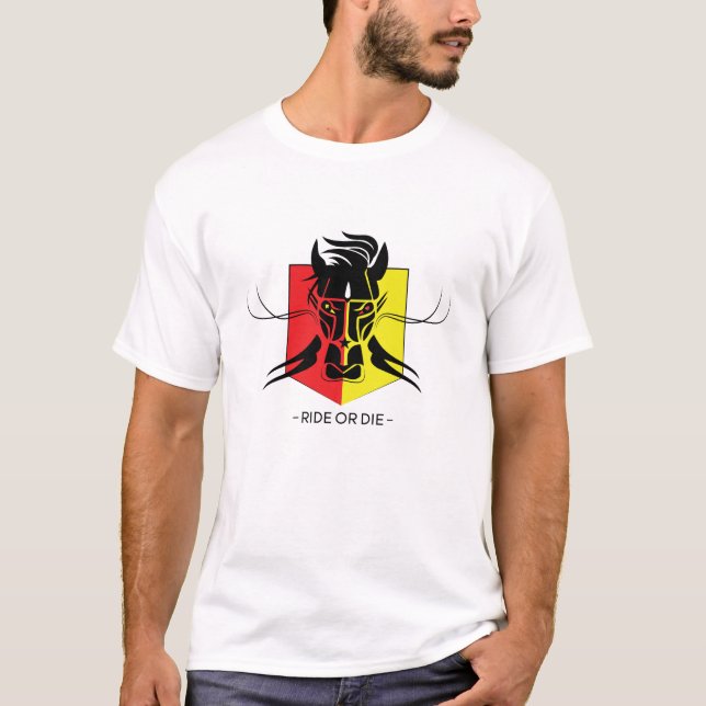 Tribal Horse Face Design in Red and Yellow T-Shirt (Front)