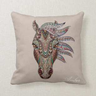 Tribal Horse Throw Pillow