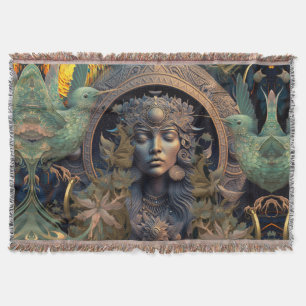 Tribal Hummingbird Goddess Throw Blanket