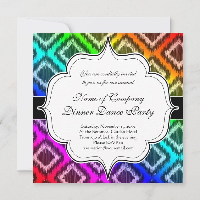 Tribal Ikat Rainbow Colourful Pattern Invitation (Front)