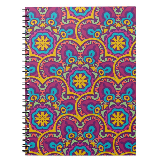 Tribal indian ethnic seamless mandalas repeat desi notebook (Front)
