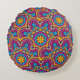 Tribal indian ethnic seamless mandalas repeat desi round pillow