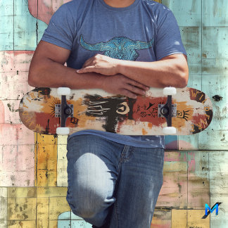 Tribal-Inspired Graffiti Abstract with Earthy Tone Skateboard