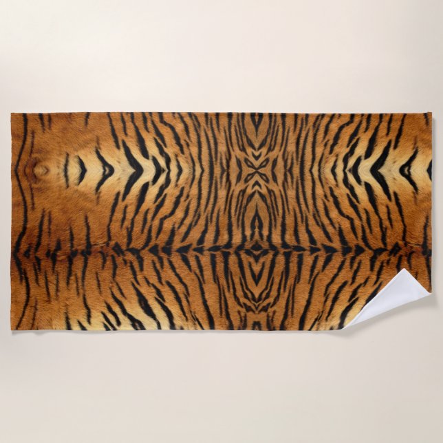Tribal jungle animal fur Tiger Print Beach Towel (Front)