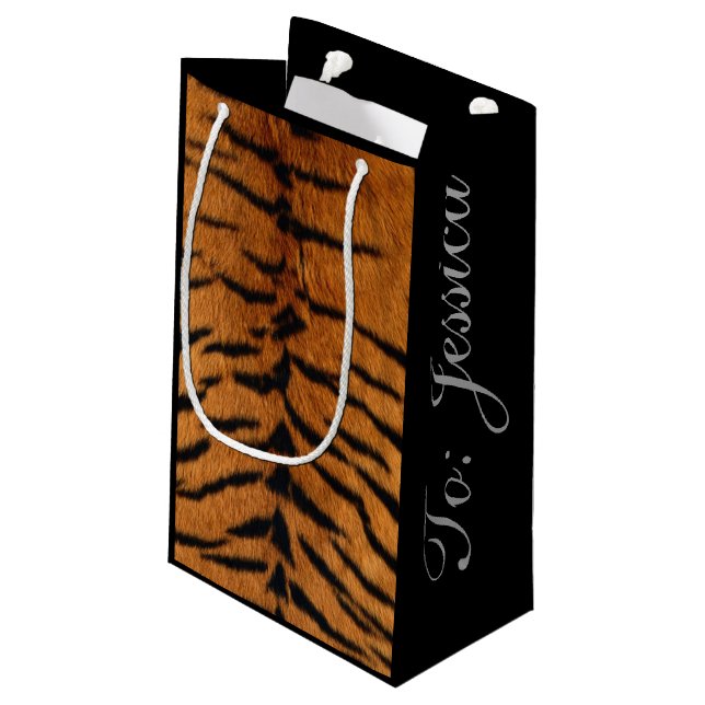 Tribal jungle animal fur Tiger Print Small Gift Bag (Back Angled)
