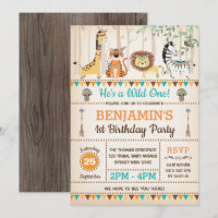 Tribal Jungle Animals Rustic Wild One 1st Birthday
