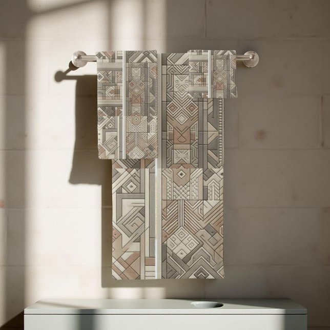 Tribal Kaleidoscope Geometric Cool Abstract Earthy Bath Towel Set (Creator Uploaded)