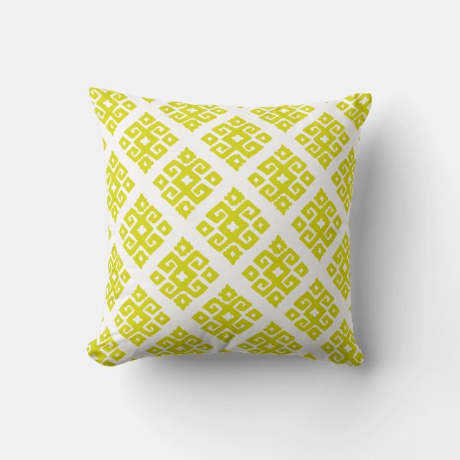Tribal key pattern lime green white lumber pillow (Front)