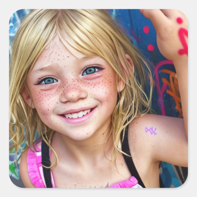 Tribal Kids | Cute Little Blonde with Freckles Square Sticker (Front)