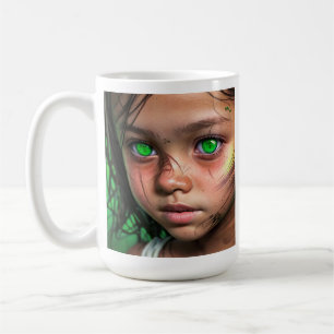 Tribal Kids    Futuristic Girl Glowing Green Eyes Coffee Mug