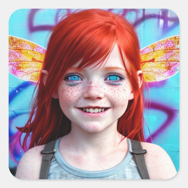 Tribal Kids | Girl with Red Hair Graffiti Square Sticker (Front)