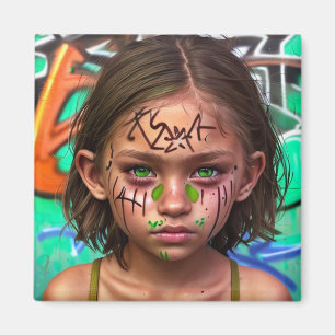 Tribal Kids Urban Futuristic Girl Green Eyes Magnet