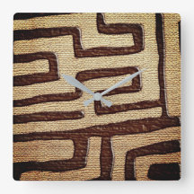 Tribal Kuba Cloth Print  Square Wall Clock
