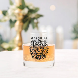 Tribal Lion Add Name Whiskey Glass