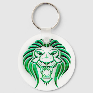 Tribal Lion Head-Green Keychain
