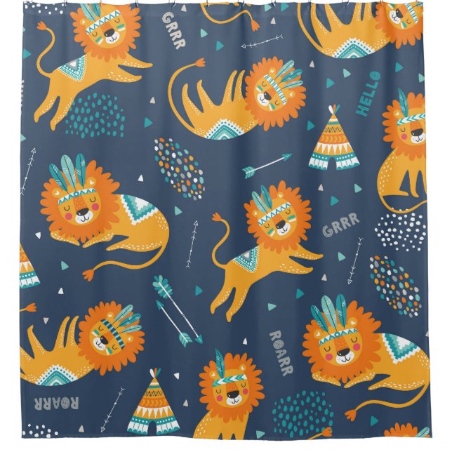 Tribal Lions Cartoon Seamless Pattern (Front)