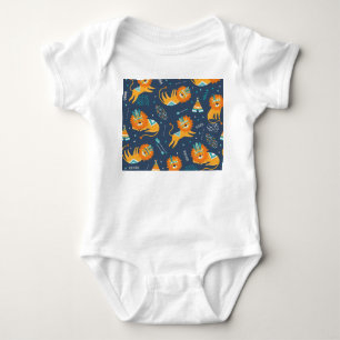 Tribal Lions Cartoon Seamless Pattern Baby Bodysuit