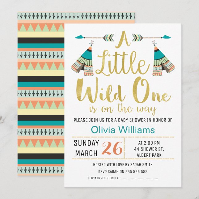 Tribal Little One Faux Gold Baby shower Invitation (Devant / Derrière)