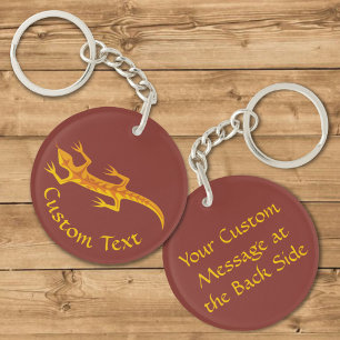 Tribal Lizard Orange Keychain