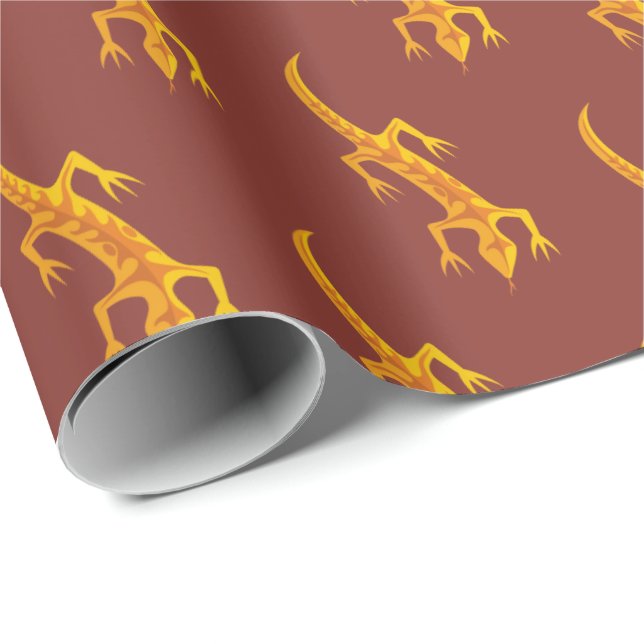 Tribal Lizard Orange Pattern Wrapping Paper (Roll Corner)