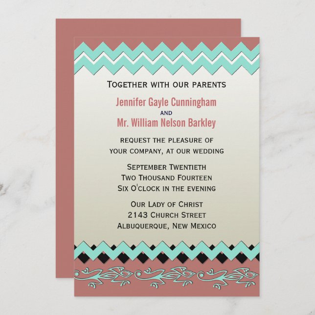 Tribal Lizards Southwestern Wedding Invitation (Front/Back)