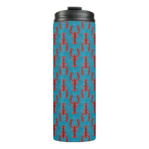 Tribal Lobster Red on Blue Nautical Thermal Tumbler