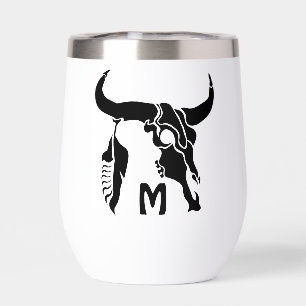 Tribal Longhorn Bull Skull with Black Feather