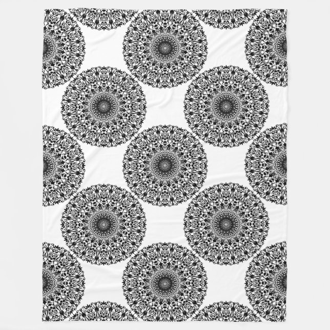 Tribal Mandala Black Fleece Blanket (Front)