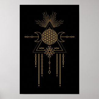 Tribal Mandala Line Art Geometry Moon Elements Poster