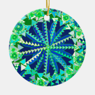 Tribal Mandala Print, Cobalt Blue and Green Ceramic Ornament
