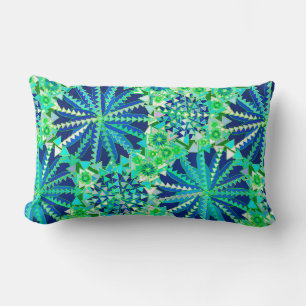 Tribal Mandala Print, Cobalt Blue and Green Lumbar Pillow