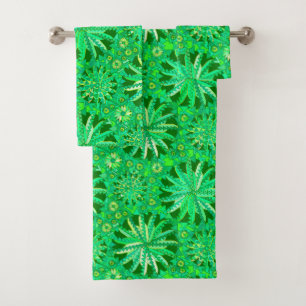 Tribal Mandala Print, Emerald and Lime Green Bath Towel Set