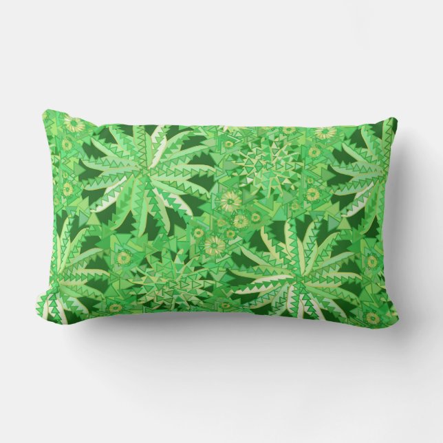 Tribal Mandala Print, Emerald and Lime Green Lumbar Pillow (Front)