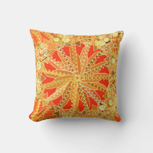 Tribal Mandala Print, Mustard Gold and Orange Throw Pillow
