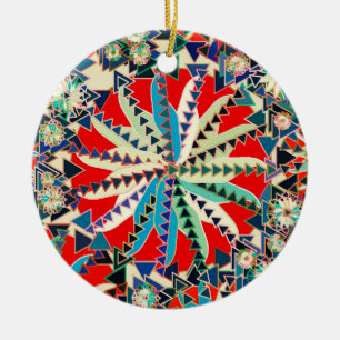 Tribal Mandala Print, Red, Blue and Cream Ceramic Ornament