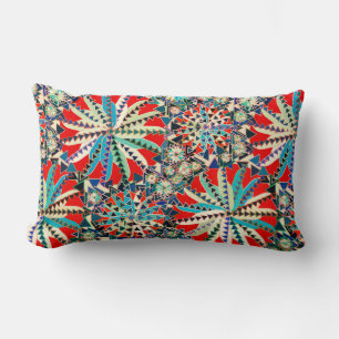 Tribal Mandala Print, Red, Blue and Cream Lumbar Pillow