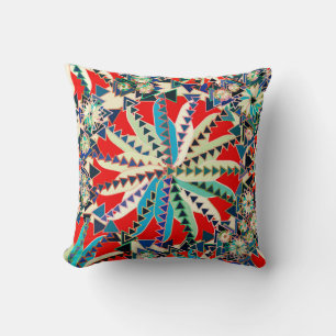 Tribal Mandala Print, Red, Blue and Cream Throw Pillow