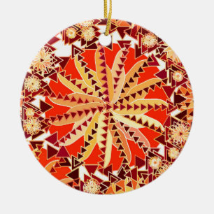 Tribal Mandala Print, Rust Orange and Brown Ceramic Ornament