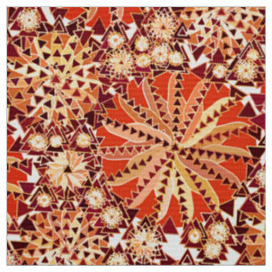 Tribal Mandala Print, Rust Orange and Brown Fabric