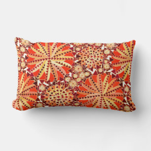 Tribal Mandala Print, Rust Orange and Brown Lumbar Pillow