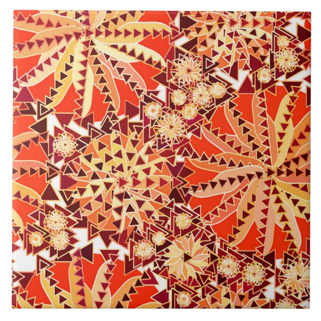 Tribal Mandala Print, Rust Orange and Brown Tile (Front)