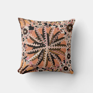 Tribal Mandala Print, Taupe Tan and Beige Throw Pillow