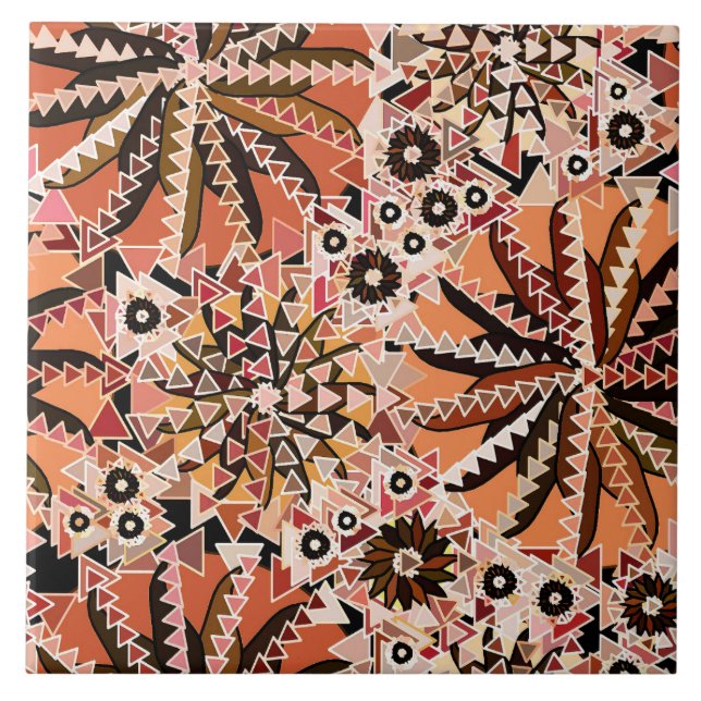 Tribal Mandala Print, Taupe Tan and Beige Tile (Front)