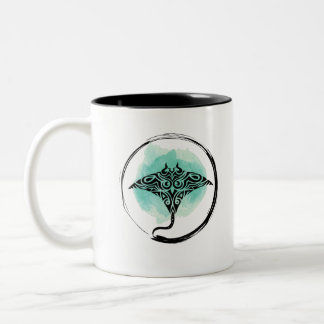 Tribal Manta Ray design Two-Tone Coffee Mug