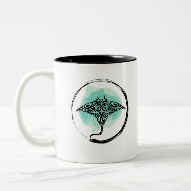 Tribal Manta Ray design Two-Tone Coffee Mug (Left)