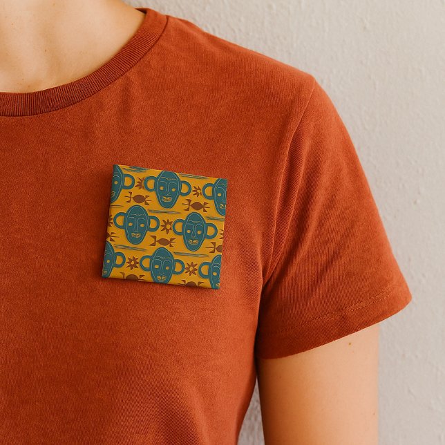 Tribal Mask African Ethnic Face Pattern 2 Inch Square Button (Creator Uploaded)