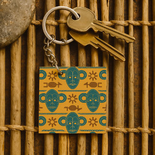 Tribal Mask African Ethnic Face Pattern Keychain